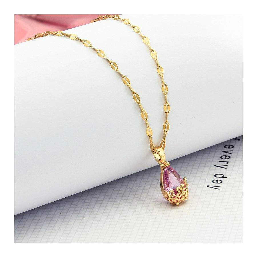 Luxe Gouden Ketting Met Roze Zirkoon Hanger