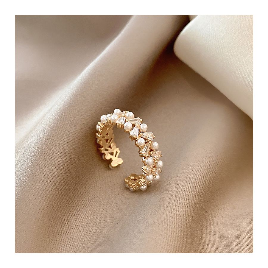 Double Row Golden Pearl Adjustable Ring