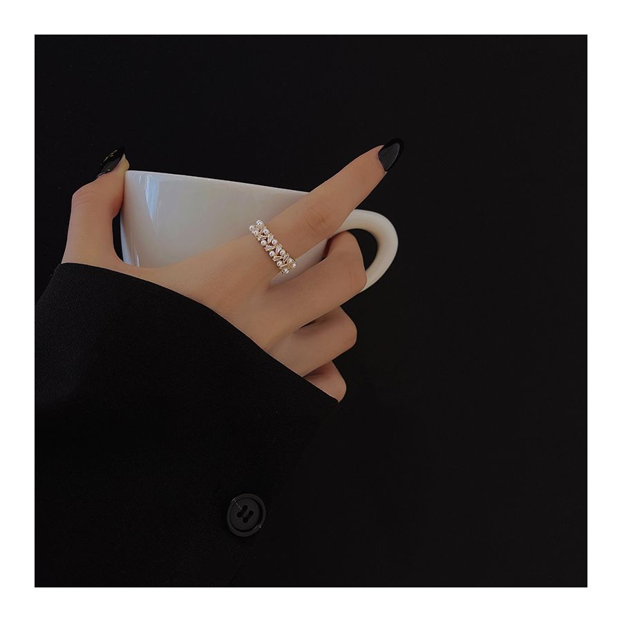 Double Row Golden Pearl Adjustable Ring