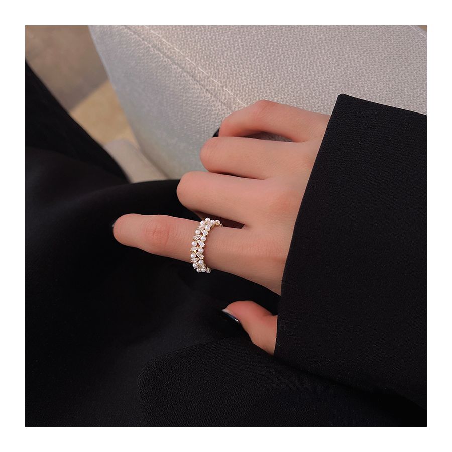 Double Row Golden Pearl Adjustable Ring