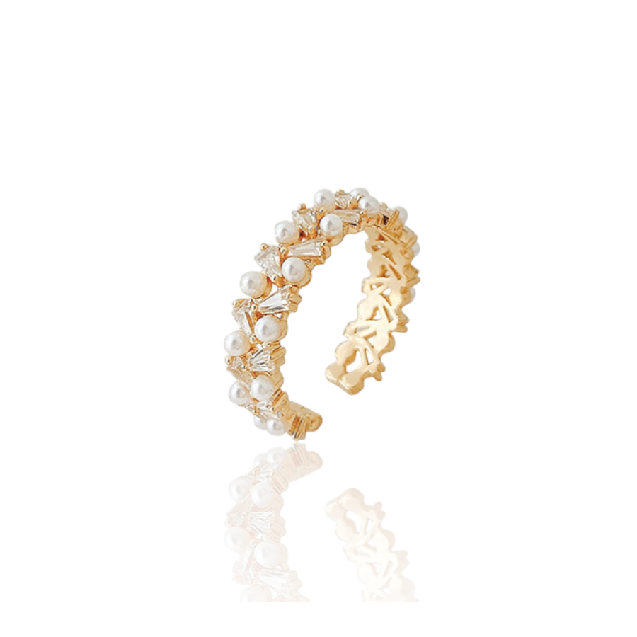 Double Row Golden Pearl Adjustable Ring