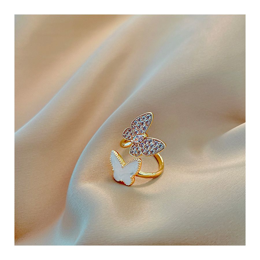 Dubbele vlinder gouden verstelbare ring