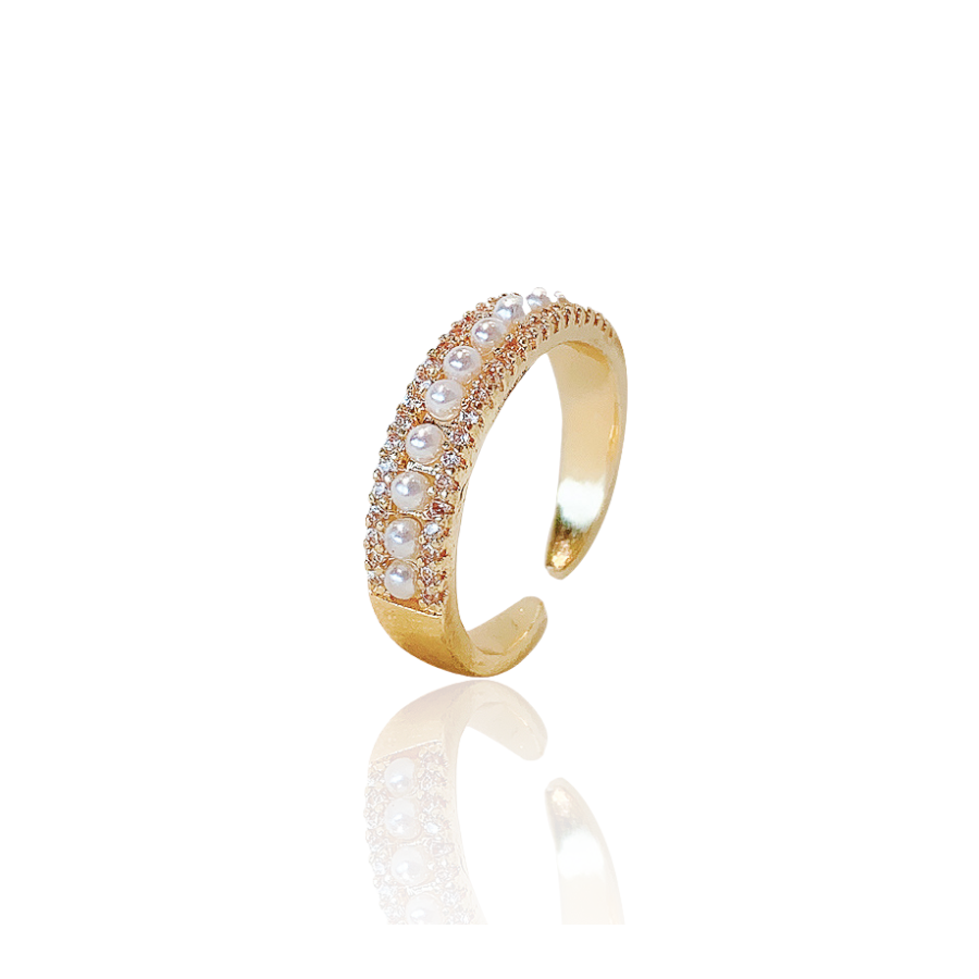 Verstelbare gouden ring met parelpatroon
