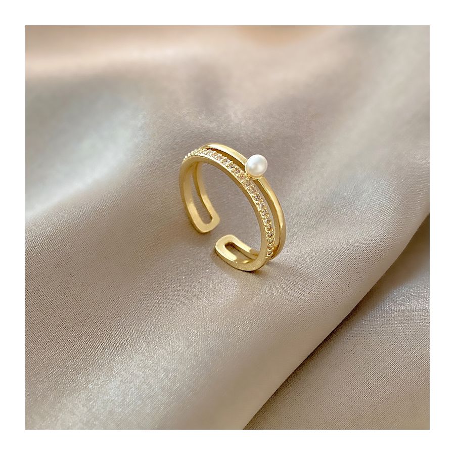 Double Line With Pearl Crown Adjustable Ring