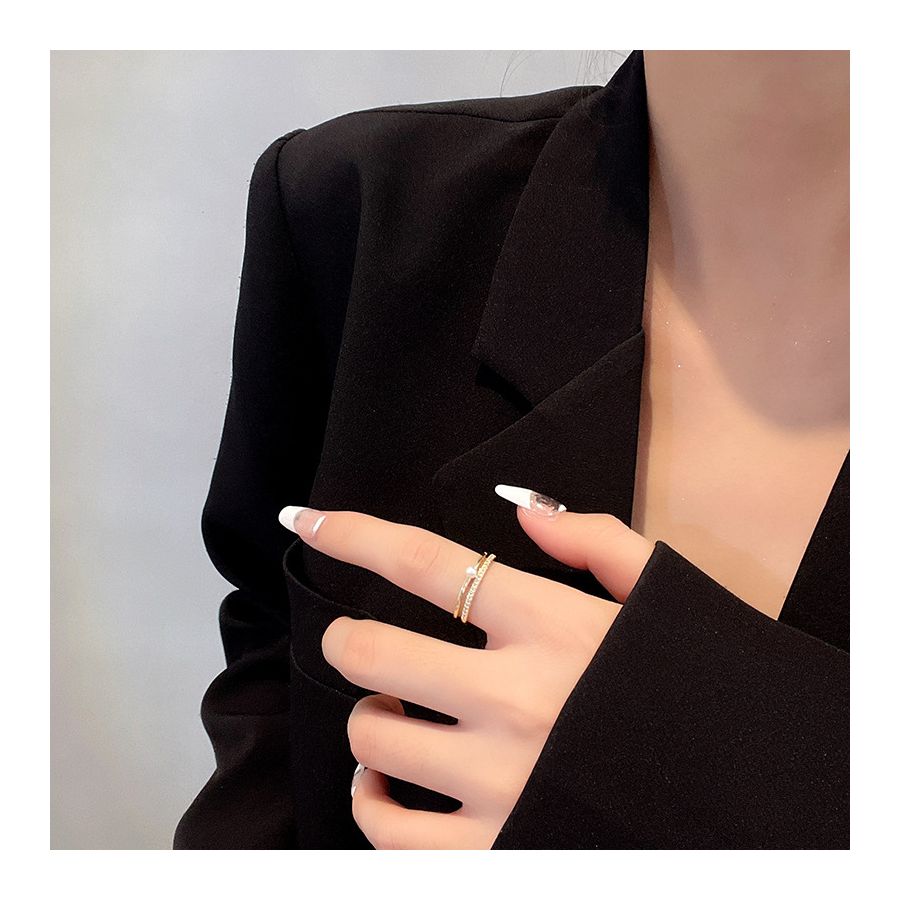 Double Line With Pearl Crown Adjustable Ring