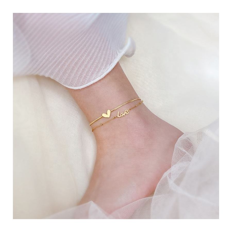 Dubbel geketende gouden LOVE charm Anklet
