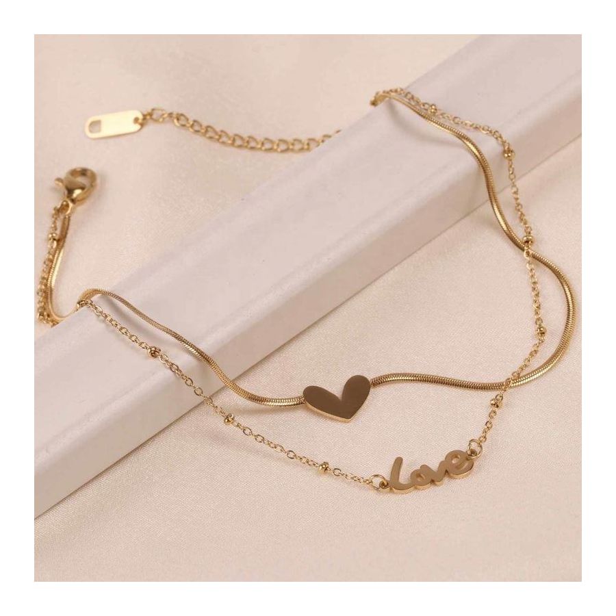 Dubbel geketende gouden LOVE charm Anklet