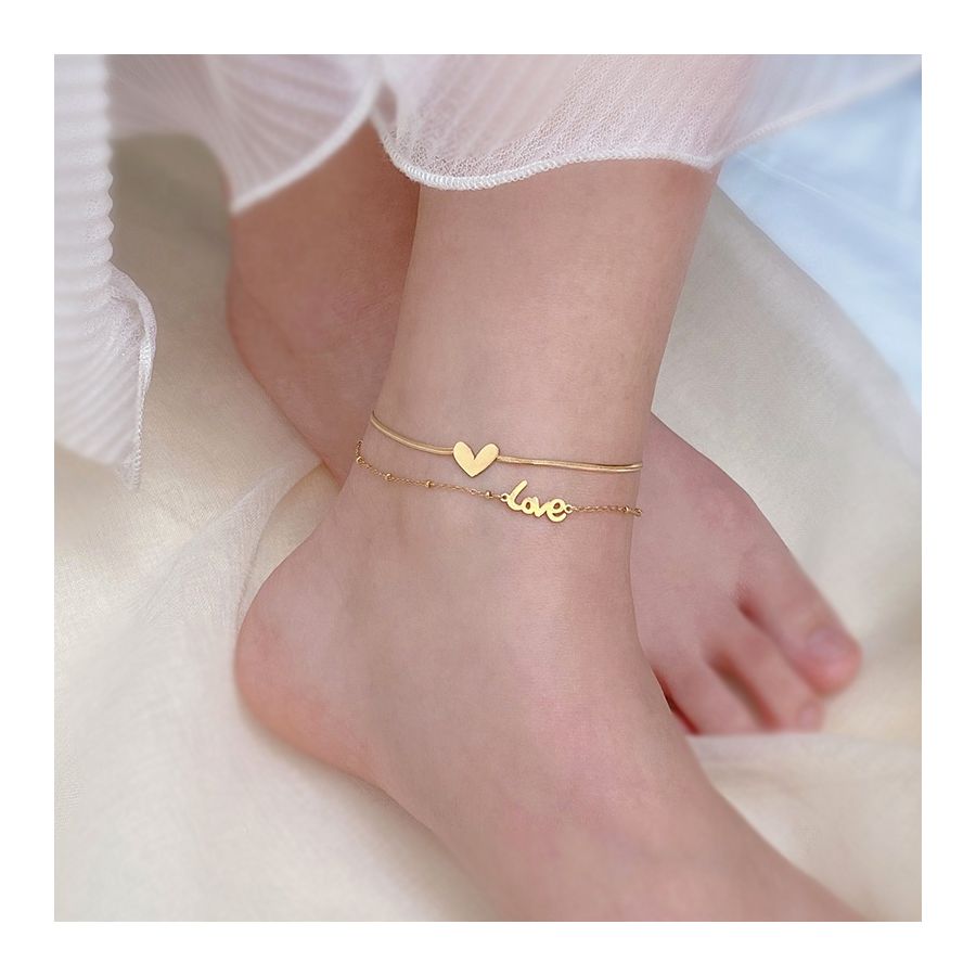 Dubbel geketende gouden LOVE charm Anklet