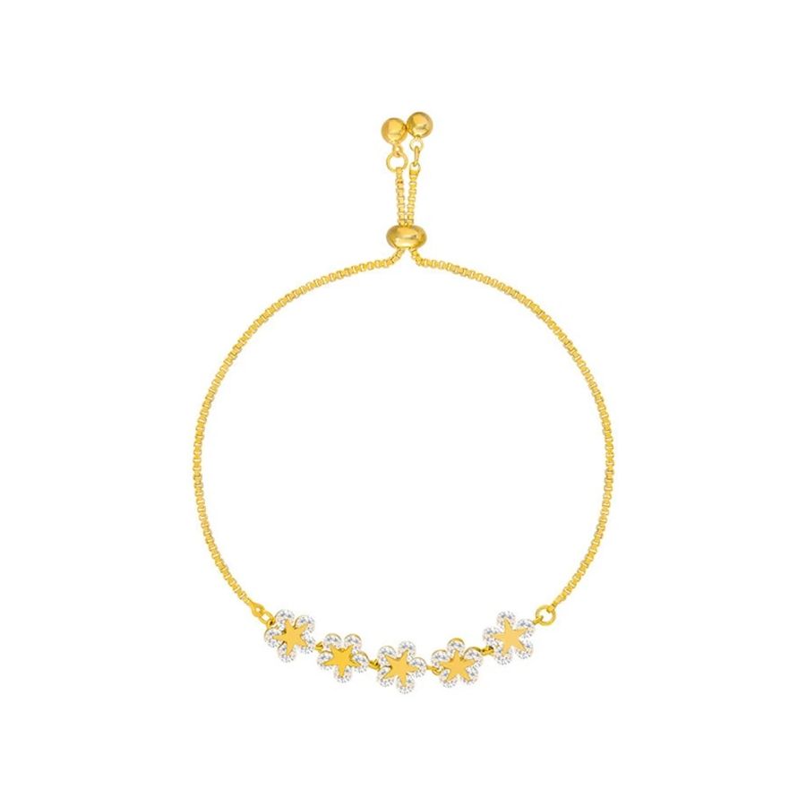 Golden Bracelets With Shiny Zircon Flowers