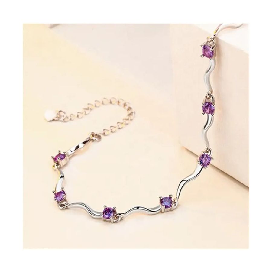 Silver Bracelet With Blue Zircons & Weave Pattern