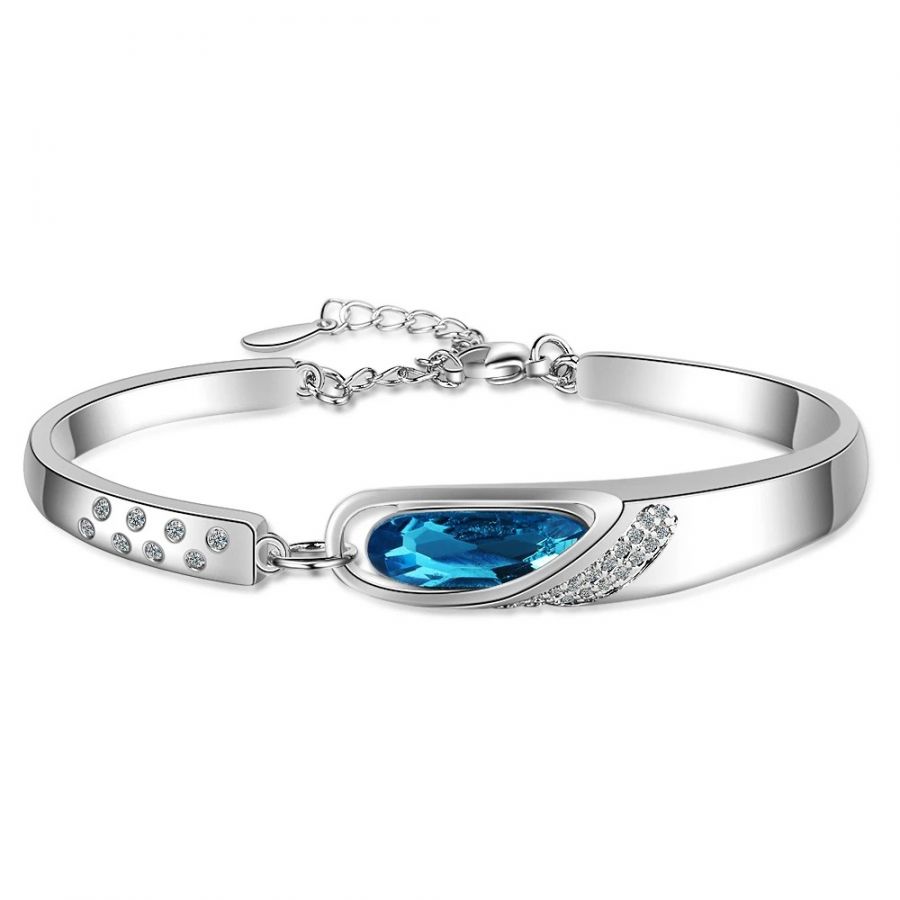 Silver Band Bracelet With Blue Zircon