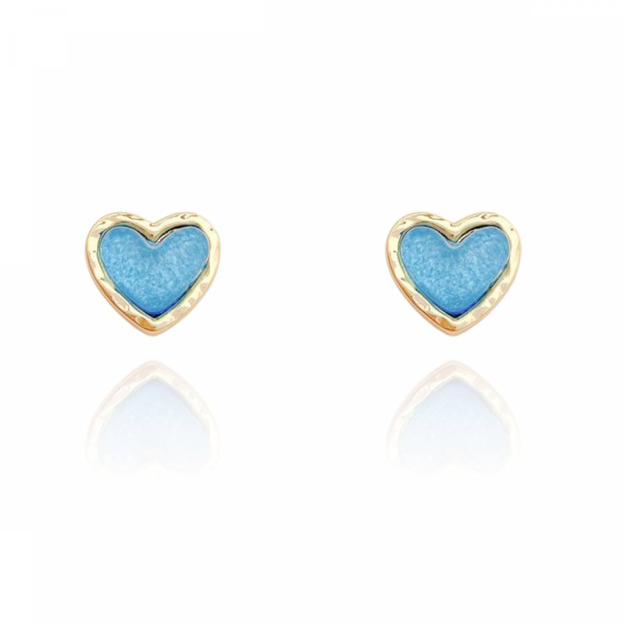 Blue Heart Shaped Earrings With Golden Outline