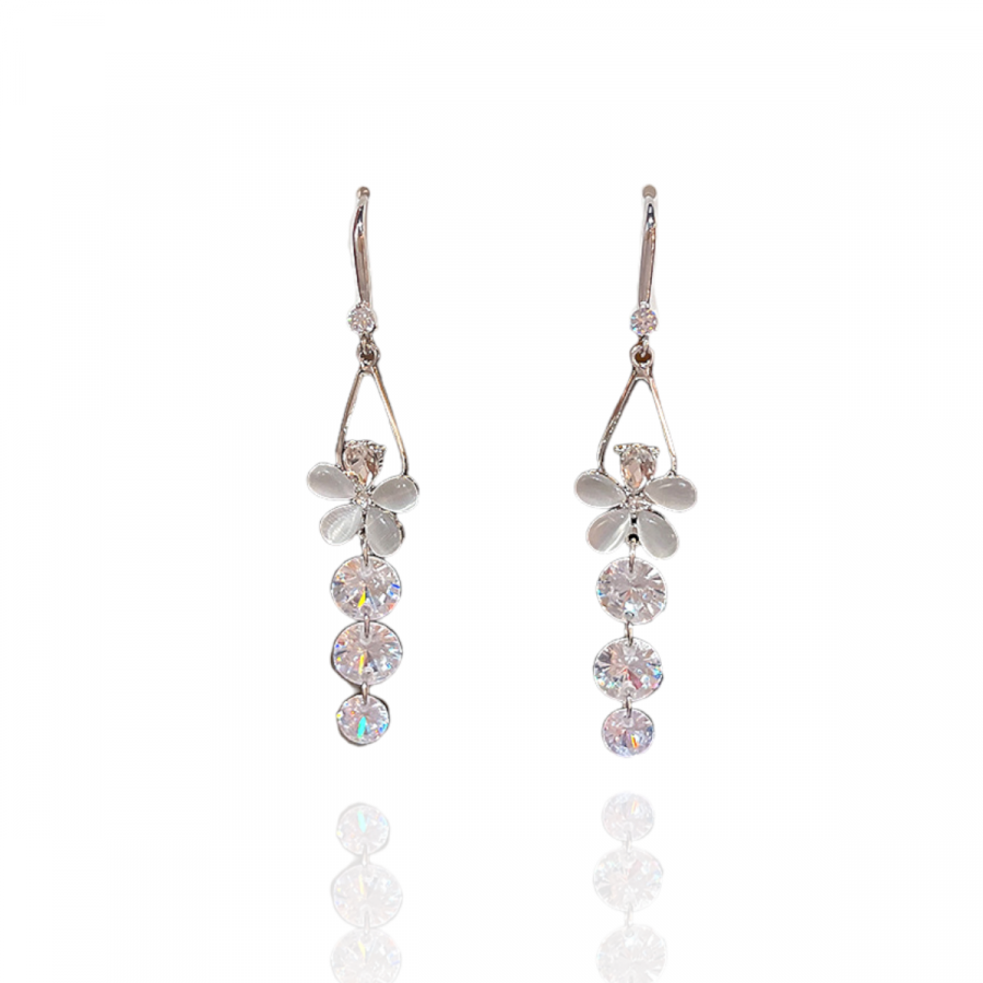 Kristallen Bloem Met Dangle Zirconia Oorbellen