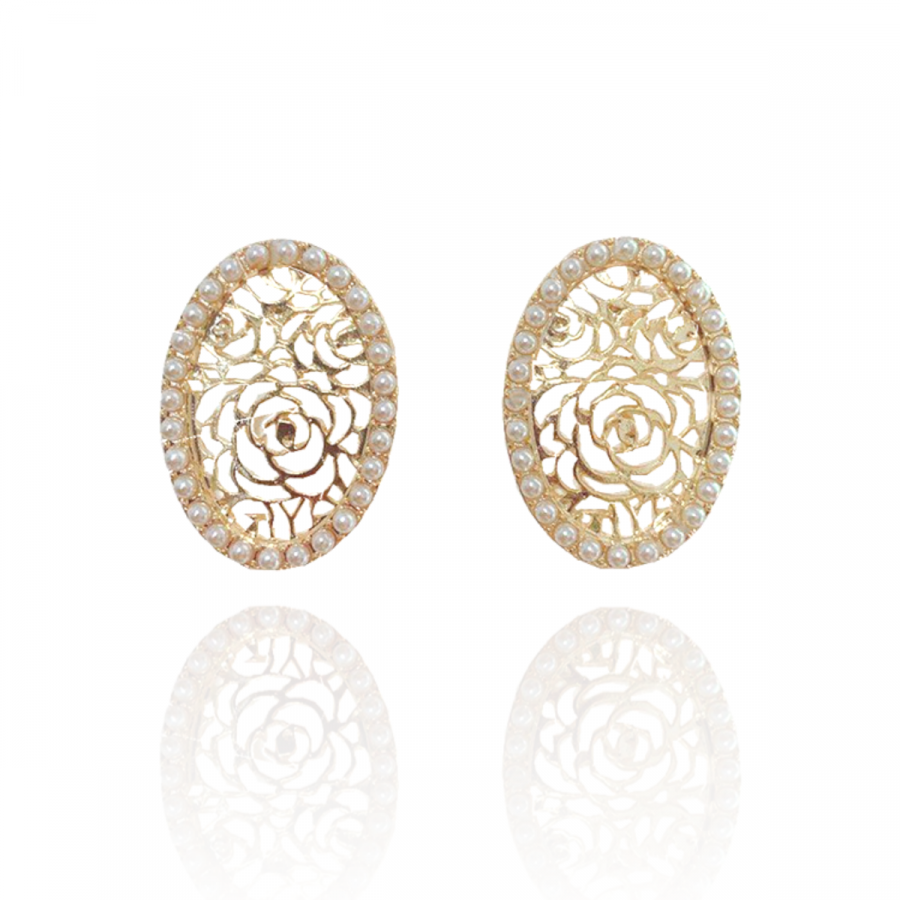 Golden Meshed Oval Earrings