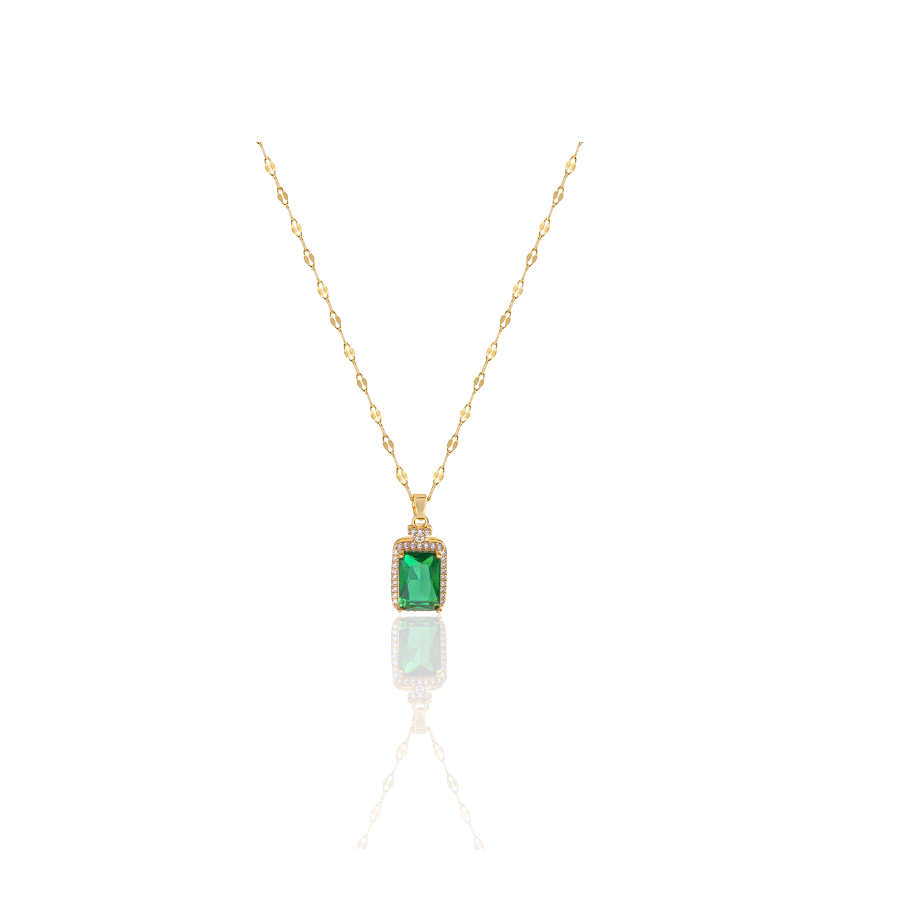 Golden Necklace With Green Stone