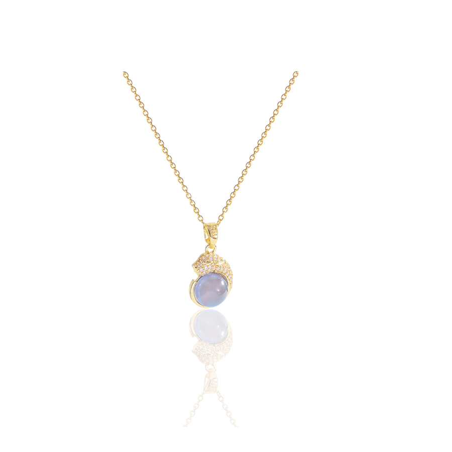 Golden Necklace With Opal Charm Pendant