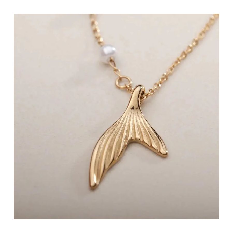 Golden Pearl Necklace With Fish Tail Pendant