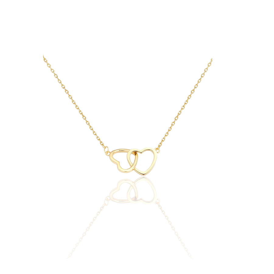Golden Necklace With Stylish Double Heart Pendant