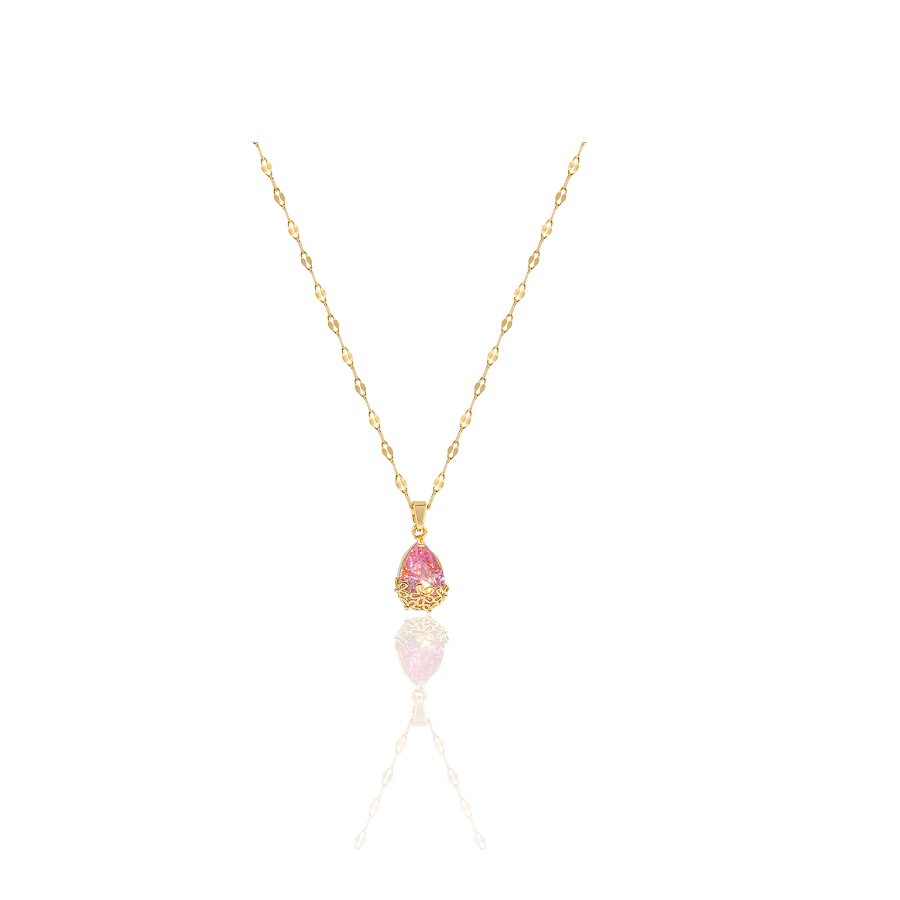 Luxe Gouden Ketting Met Roze Zirkoon Hanger