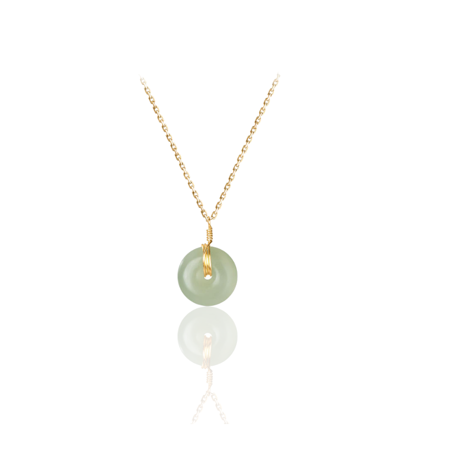 Gouden Ketting Met Groene Ronde Stenen Hanger