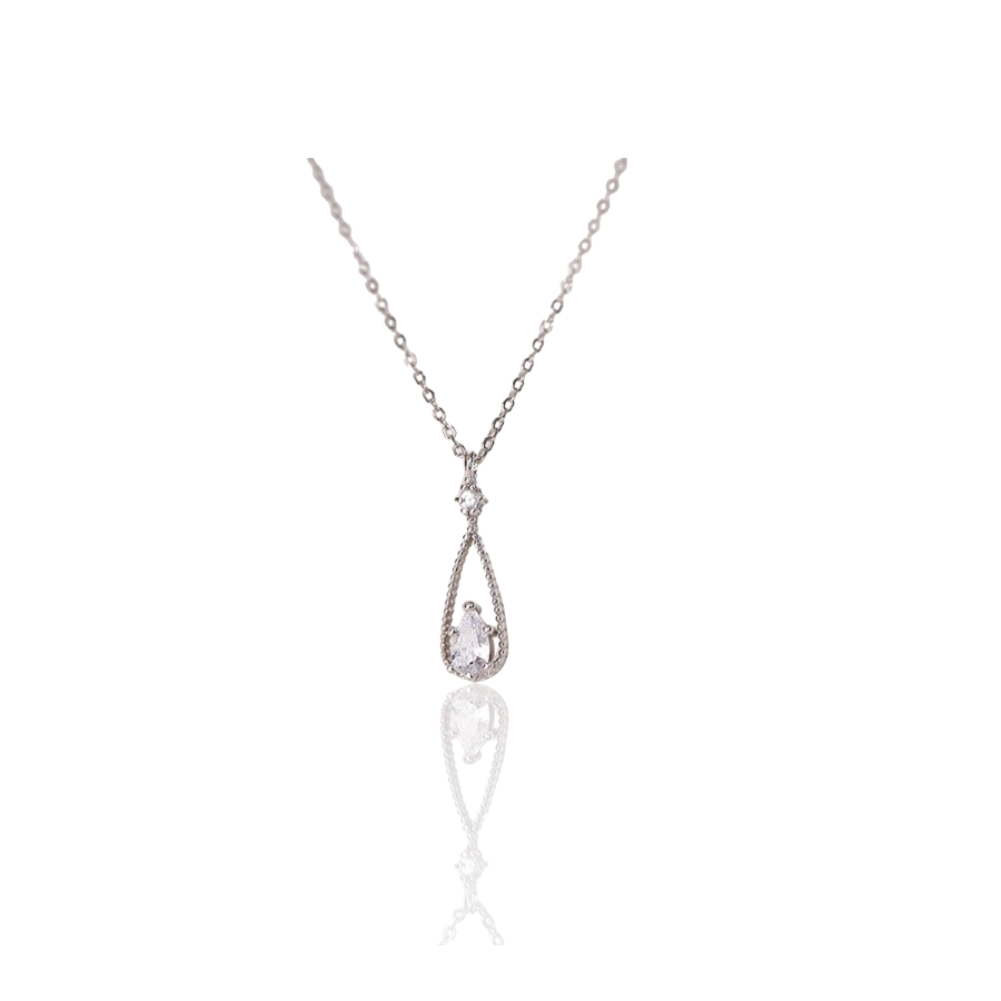 Zilveren ketting met hanger in waterdruppelstijl