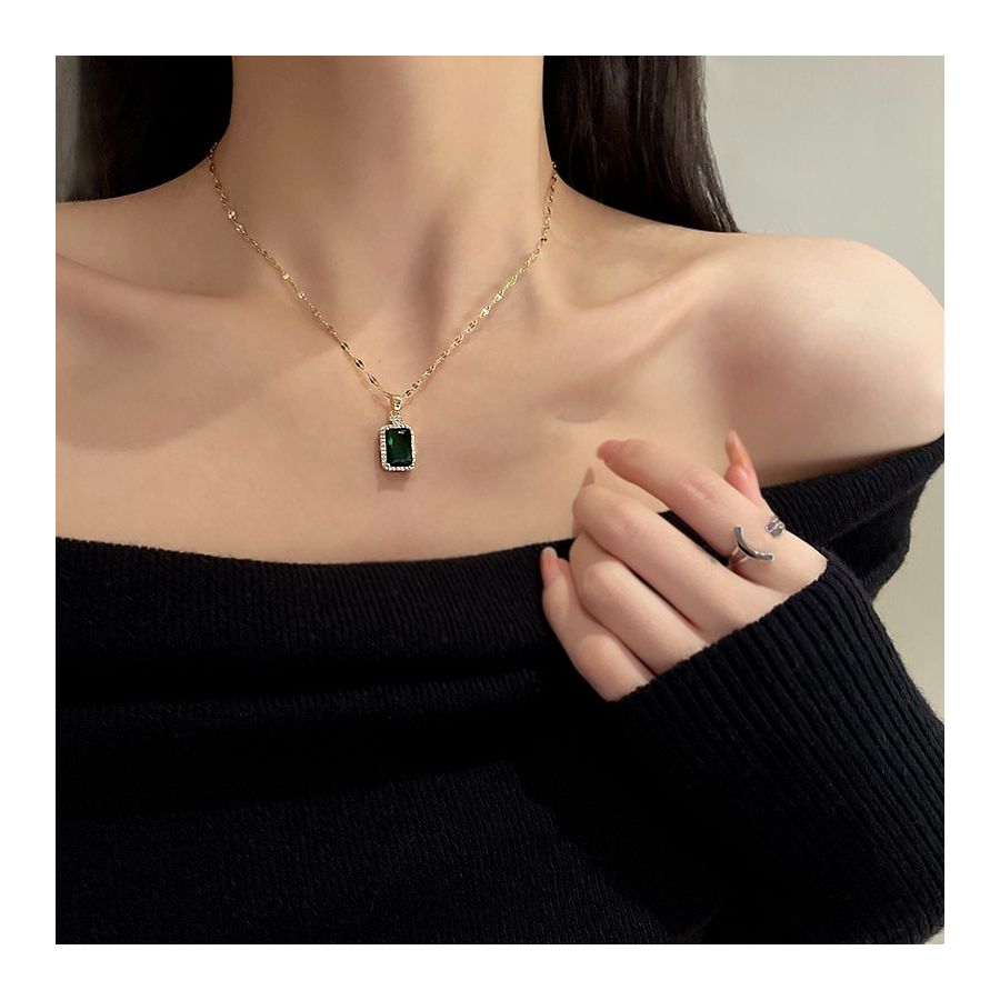 Golden Necklace With Green Stone