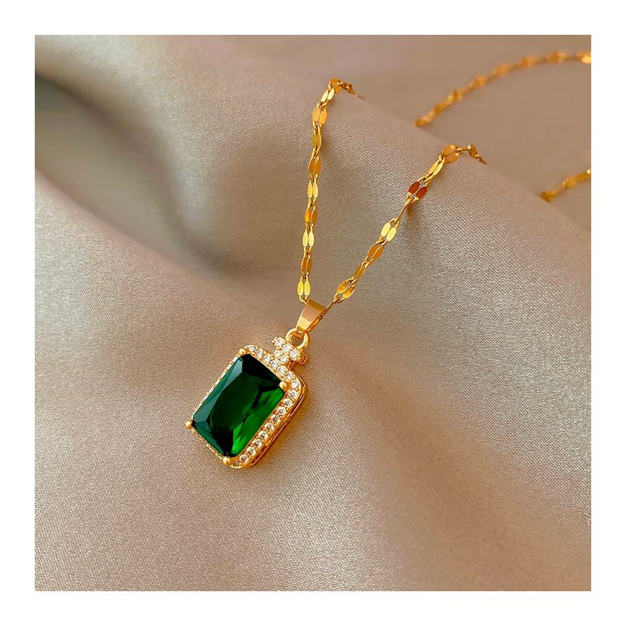Golden Necklace With Green Stone