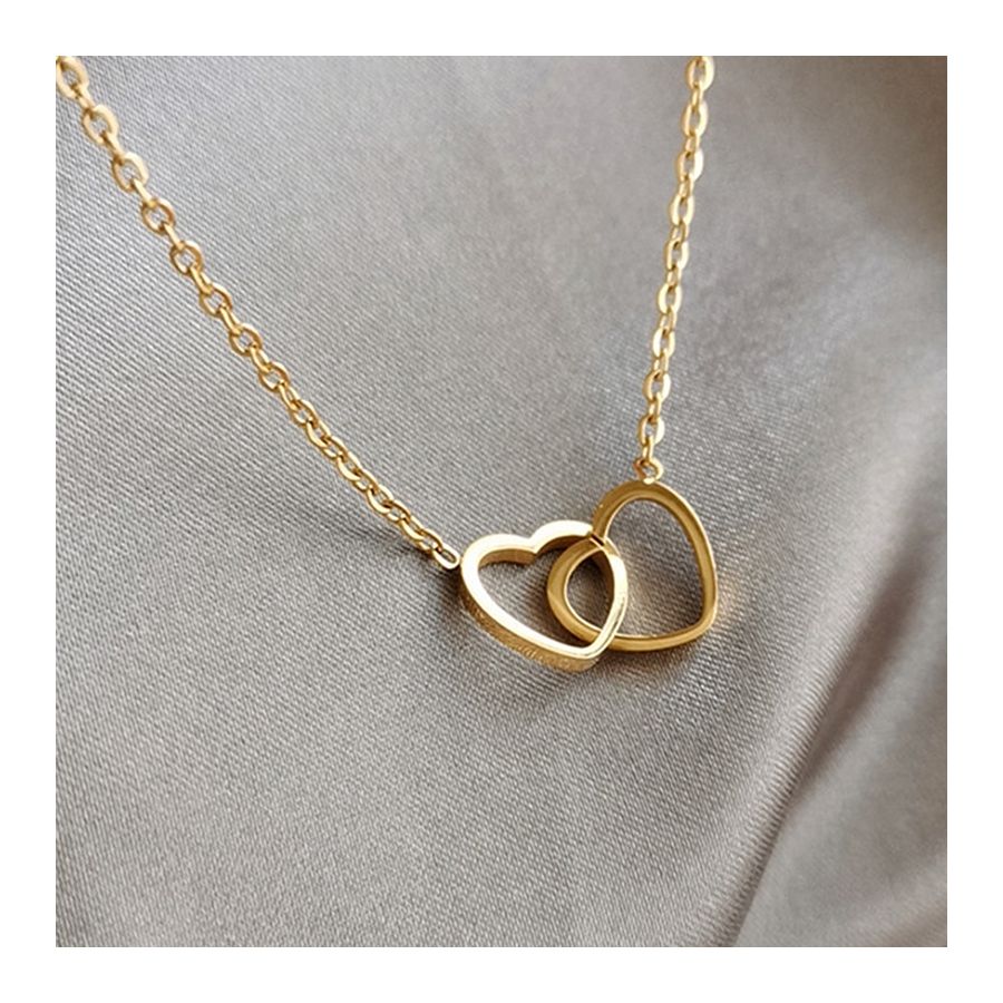 Golden Necklace With Stylish Double Heart Pendant