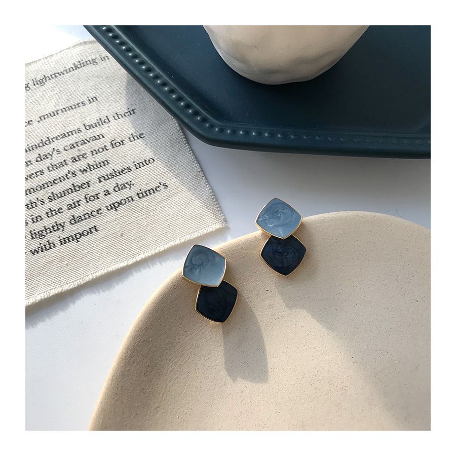 Blue Double Square Drop Earrings 