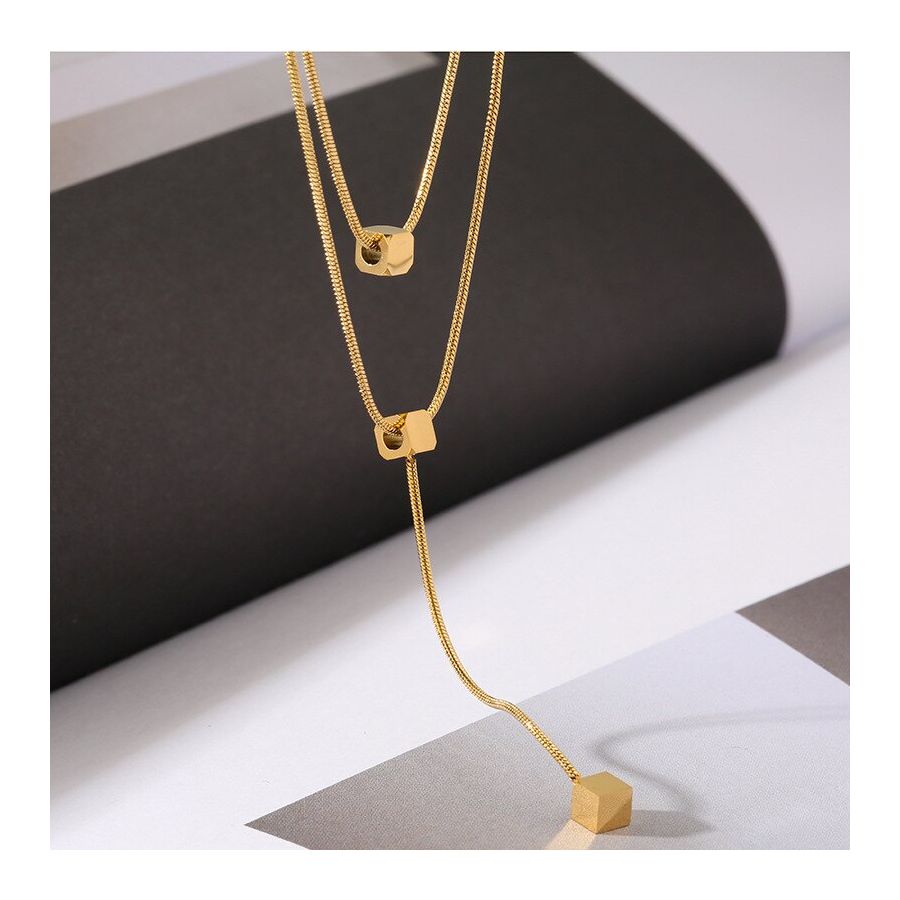 Double Chained Cube Tassel Necklace
