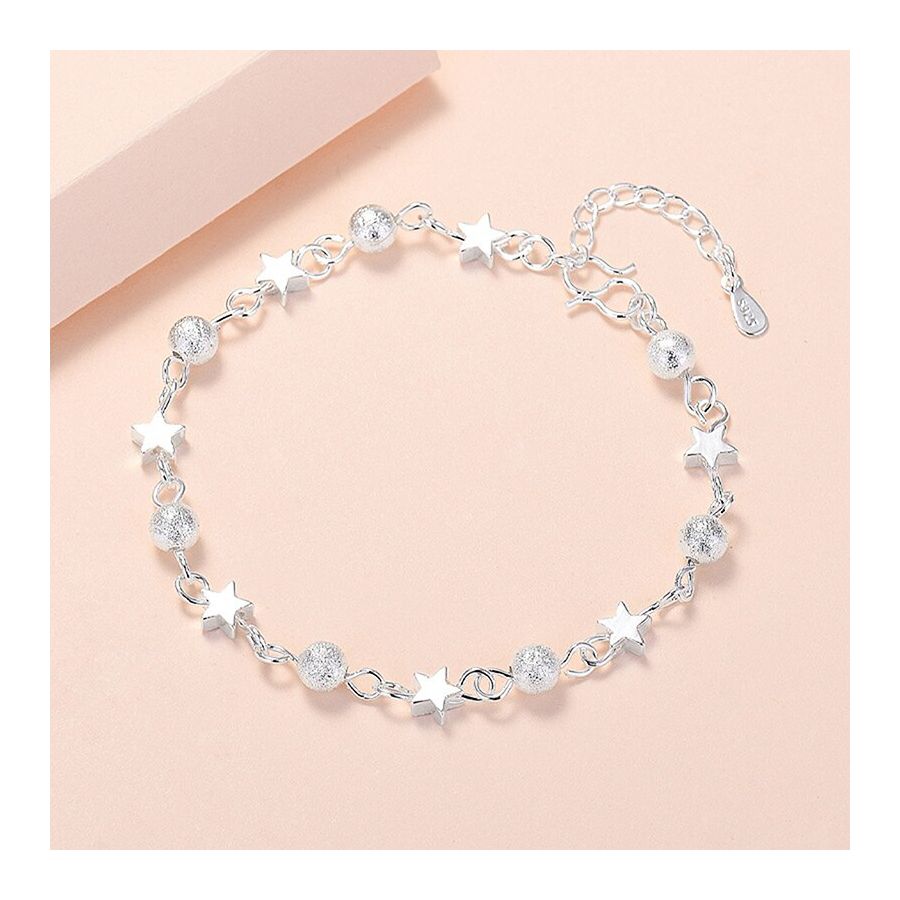Cute Silver Bracelet With Stars & Balls