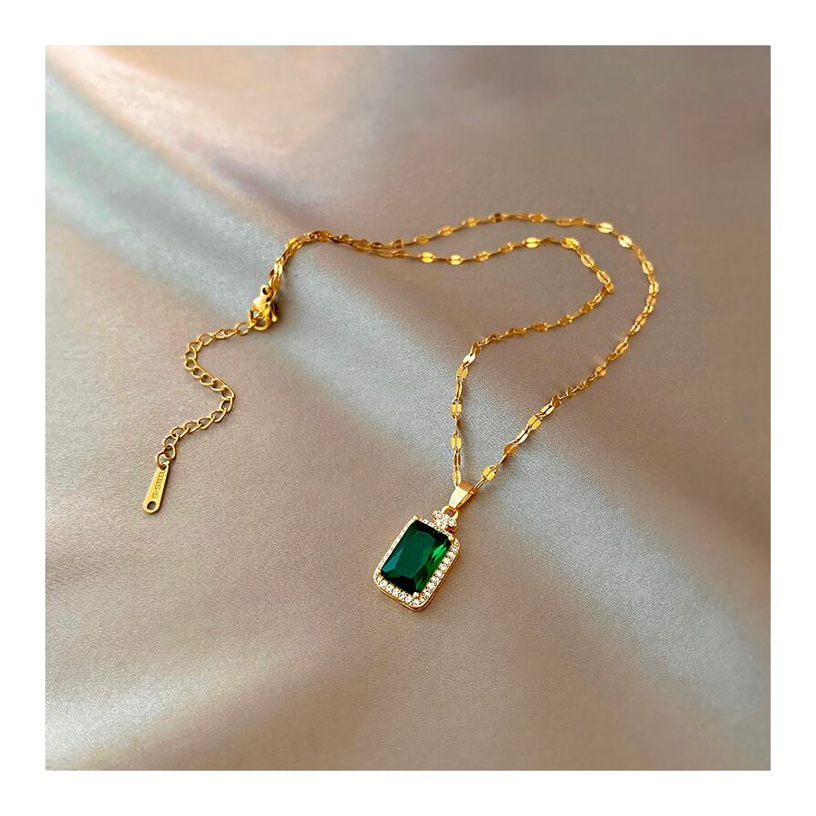 Golden Necklace With Green Stone