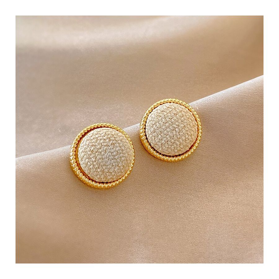 Button Styled Premium Cream Earrings