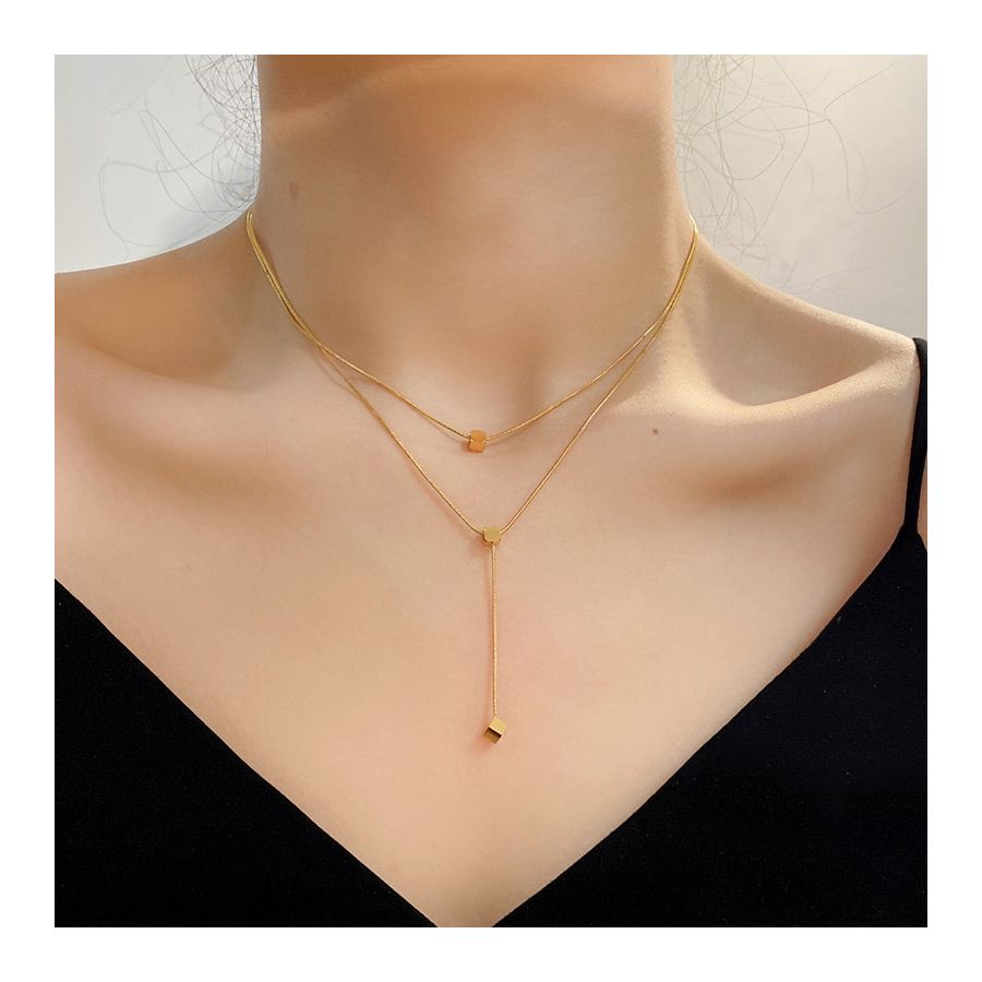 Double Chained Cube Tassel Necklace