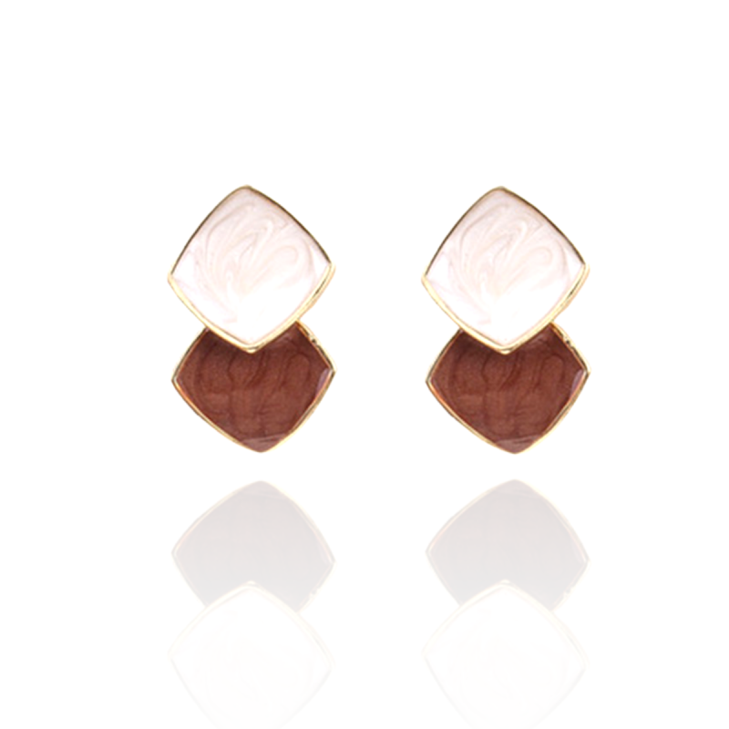 Brown Double Square Drop Earrings 