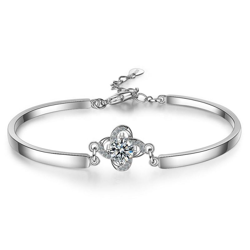 Solid Steel Bracelet With Zircon Flower