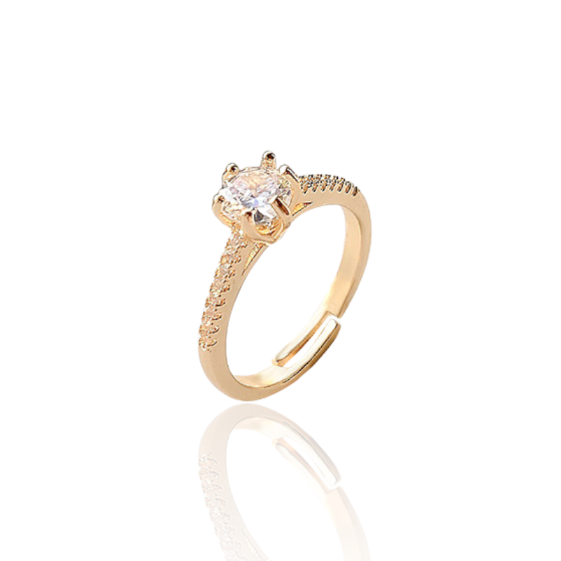 Shiny Zircon Crown Golden Adjustable Ring