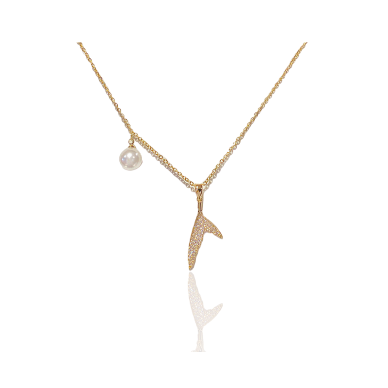 Golden Pearl Necklace With Fish Tail Pendant
