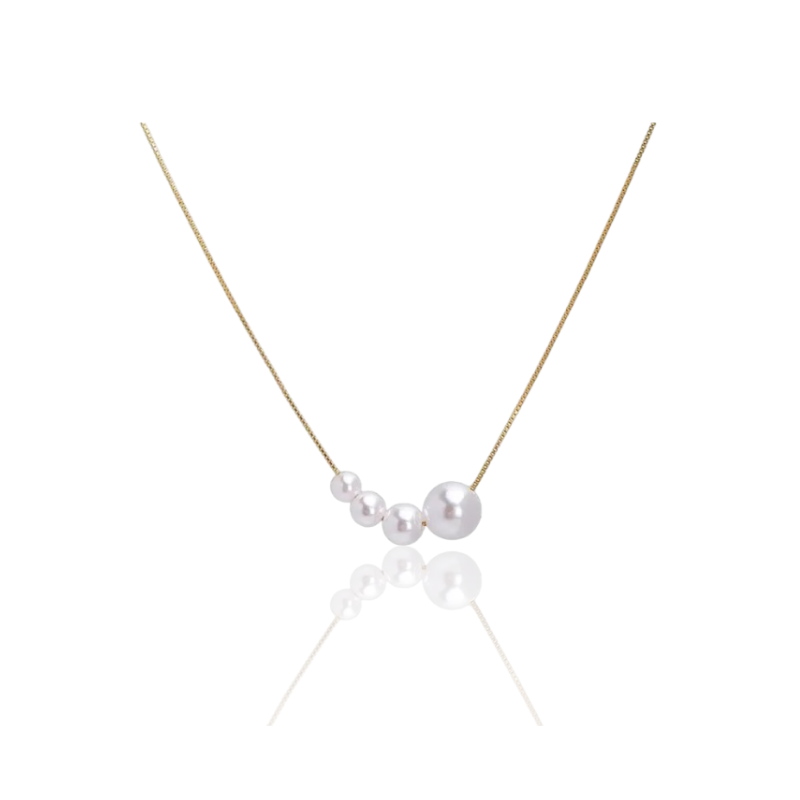 Golden Necklace With Wave Pearls Pendant